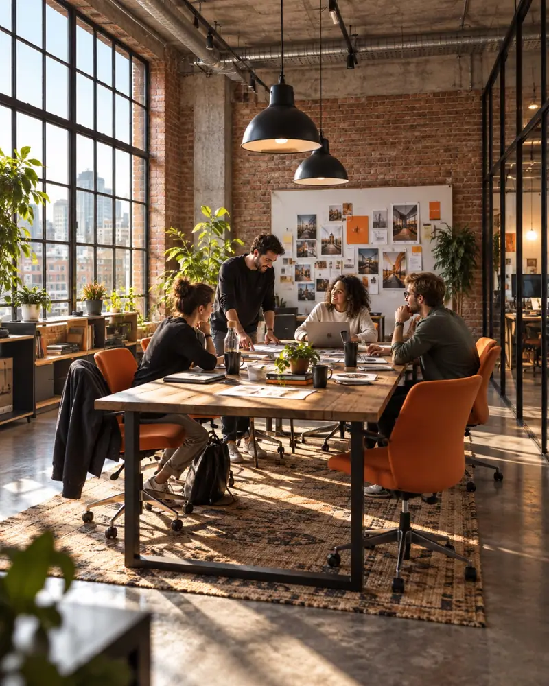 Reunión de equipo en una oficina tipo loft